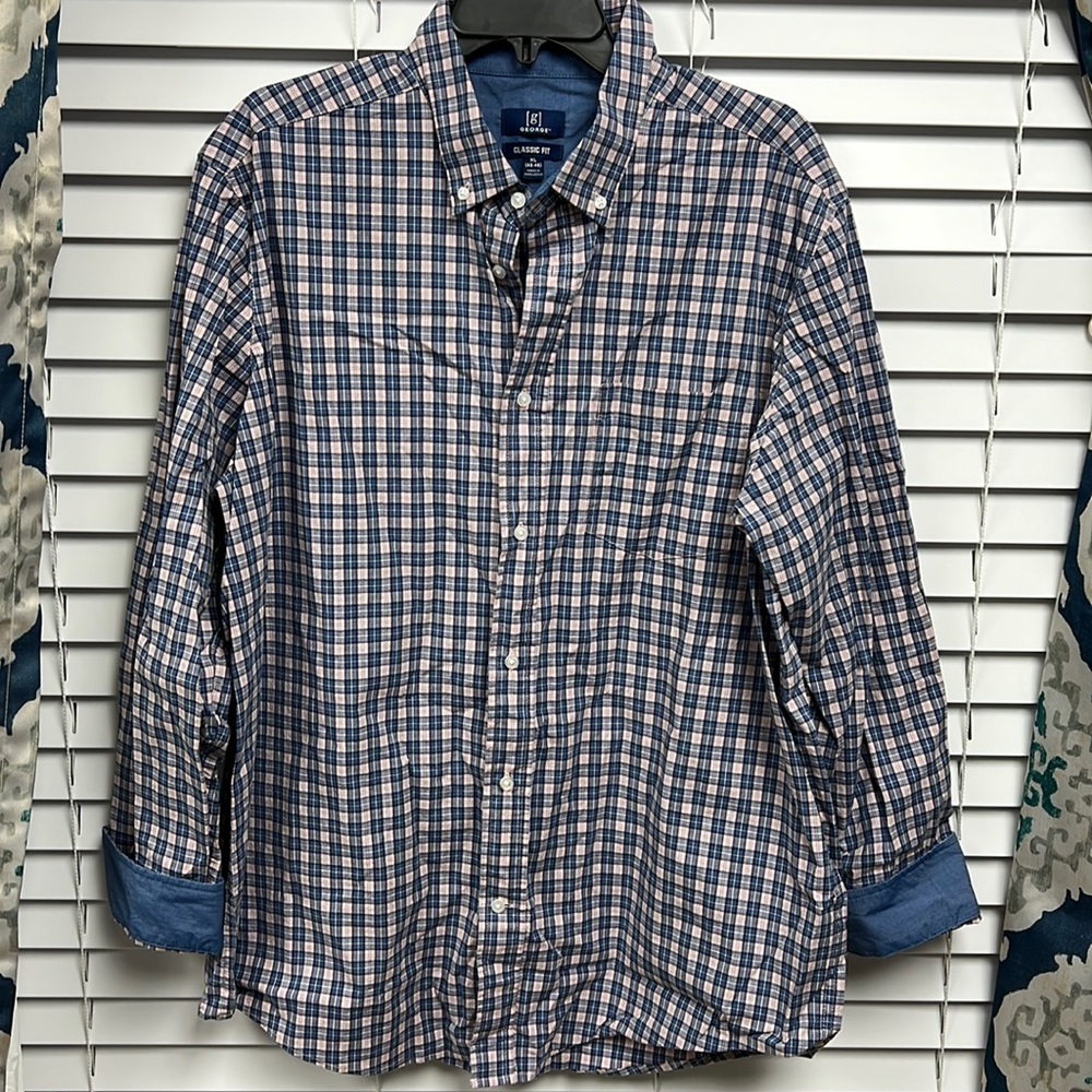 Mens size XL LONG SLEEVE shirt pink blue plaid